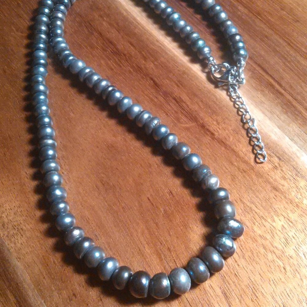 Elegant Grey Pearl Stainless Steel Necklace (18 Inches)
